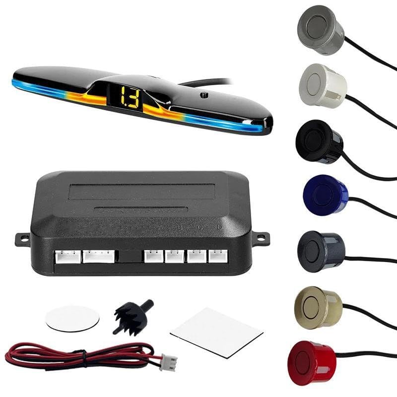 Car Car Parking Sensor Detector System Backlight Monitor Display Kit Backup Detector Assistant with 4 Sensors Parking Assist Systems(Color:Grey)(White) - Image 3