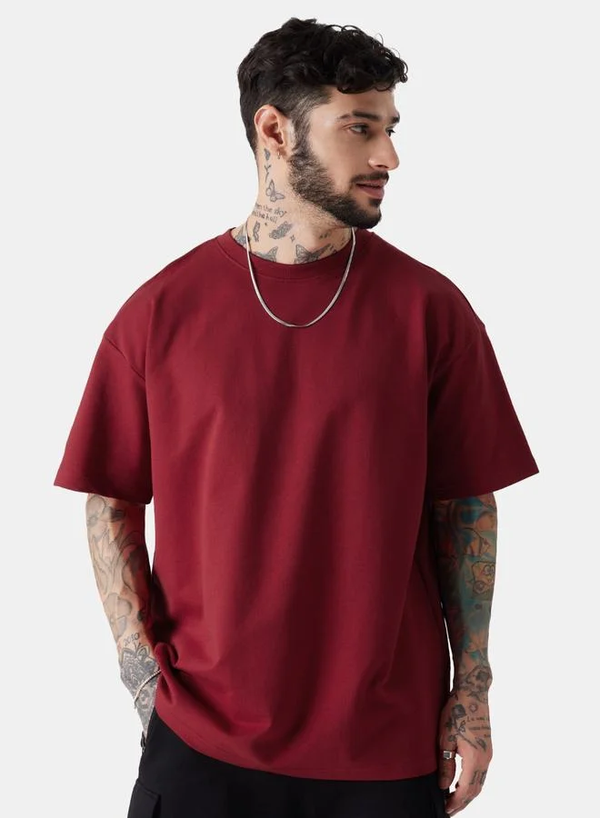 ذا سوليد ستور Men Maroon Cotton Round Neck T-Shirt