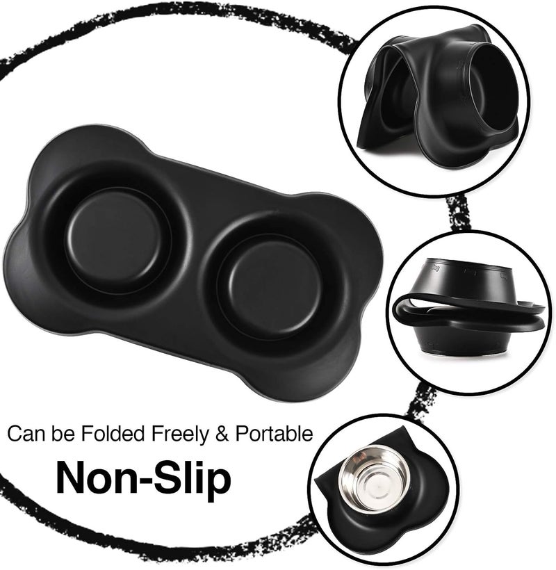 Juqiboom Dog Bowls 2 Stainless Steel Bowl for Pet Water and Food Feeder with Non Spill Skid Resistant Silicone Mat for Pets Puppy Small Medium Cats Dogs - Image 2