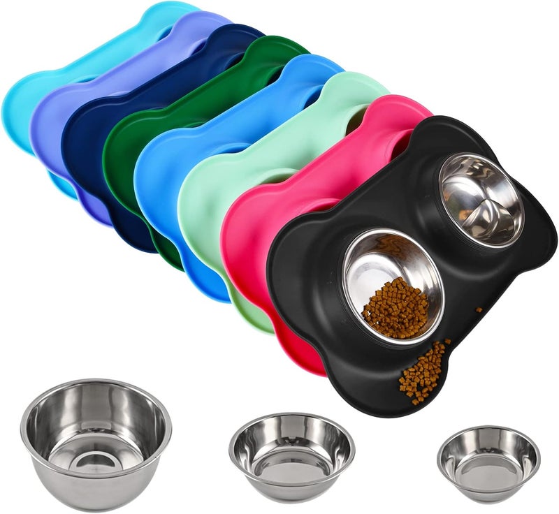 Juqiboom Dog Bowls 2 Stainless Steel Bowl for Pet Water and Food Feeder with Non Spill Skid Resistant Silicone Mat for Pets Puppy Small Medium Cats Dogs - Image 1
