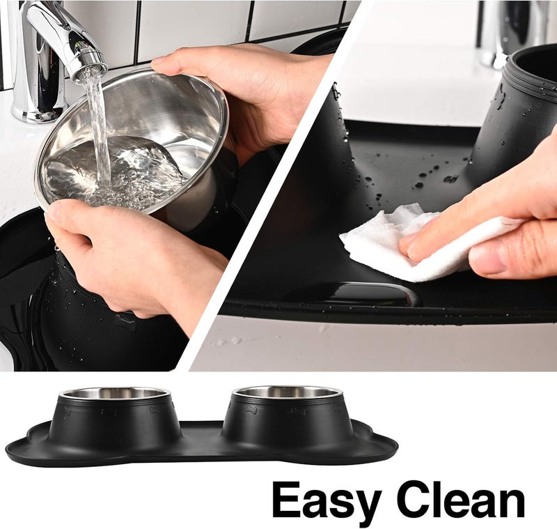 Juqiboom Dog Bowls 2 Stainless Steel Bowl for Pet Water and Food Feeder with Non Spill Skid Resistant Silicone Mat for Pets Puppy Small Medium Cats Dogs - Image 5