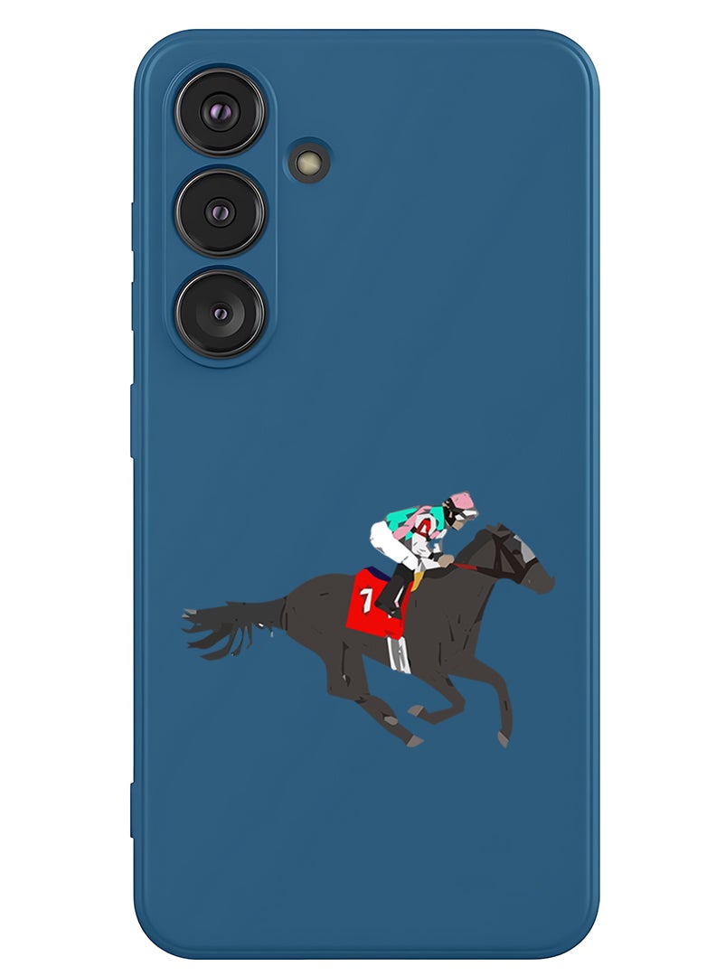 Theodor Protective Slim Fit Case Liquid Silicone Cover with Full Body Protection Anti-Scratch Shockproof Case For Samsung Galaxy S25 Plus (Blue) - Horse Riding - Image 1