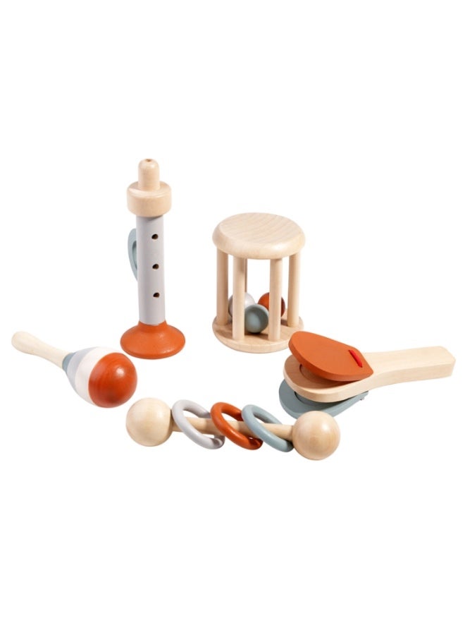 Wooden Baby Hand Grip Bells Rattles Musical Instruments Toddler Early Learning Pacifying Bed Bells Toys - 5 Pcs/Set - Image 1