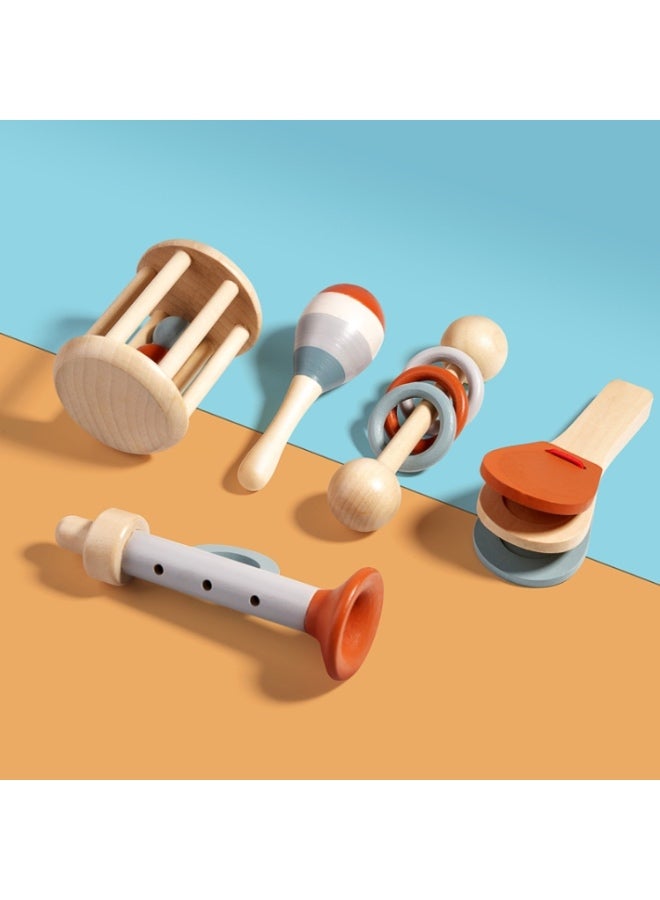 Wooden Baby Hand Grip Bells Rattles Musical Instruments Toddler Early Learning Pacifying Bed Bells Toys - 5 Pcs/Set - Image 4