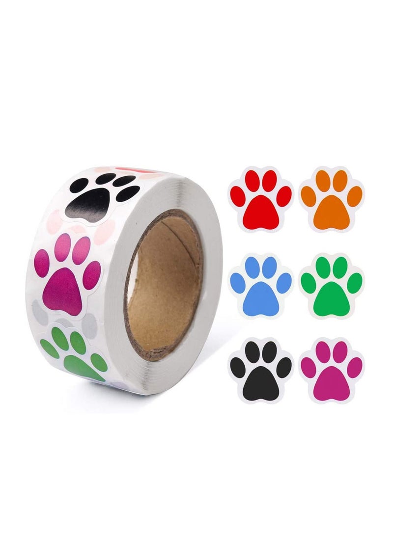 SYOSI Paw Prints Stickers, 1 Inch/ 500 Stickers Colorful Self-Adhesive Labels Animal Shape Wall Decal, Paw Stickers Roll for Kids, Parties, Vets, Kennels and Mailing - Image 1