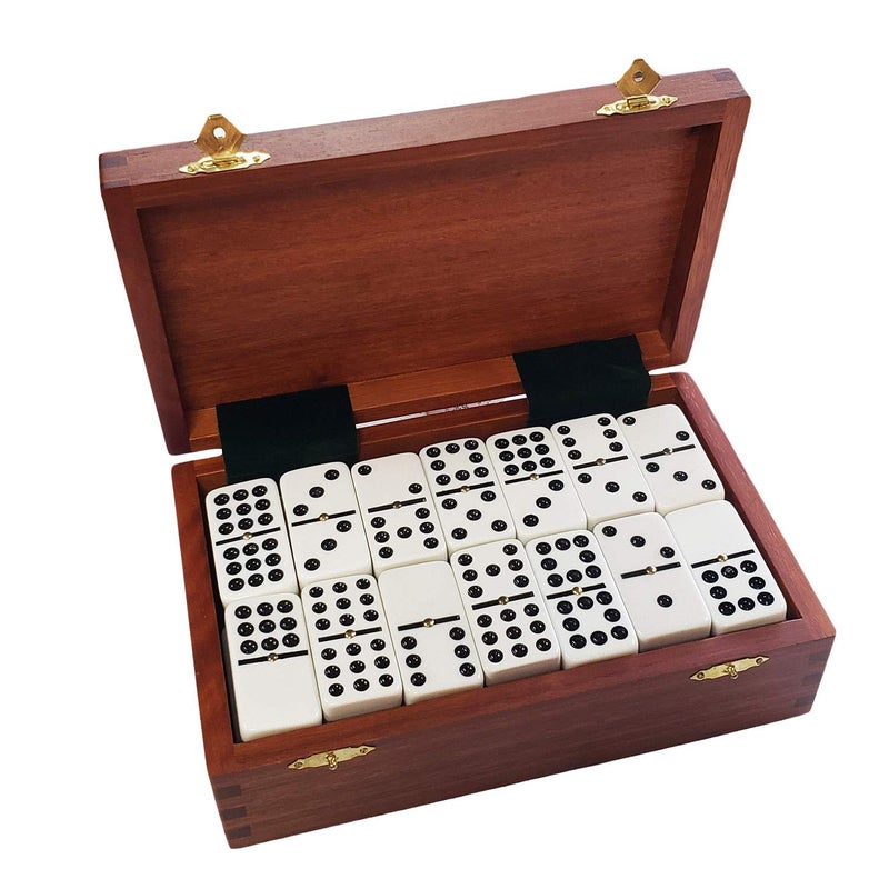 Marion Double 9 Domino Set 55 Tiles Jumbo Tournament Professional Size with Spinners in Dovetailed Sheesham Wood Box White Sheesham - Image 3