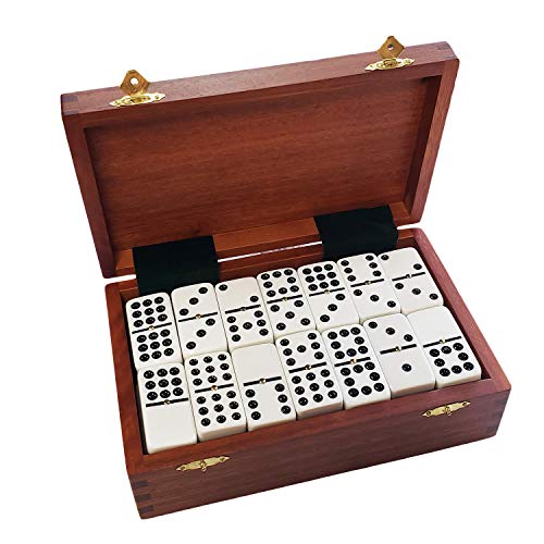 Marion Double 9 Domino Set 55 Tiles Jumbo Tournament Professional Size with Spinners in Dovetailed Sheesham Wood Box White Sheesham - Image 1