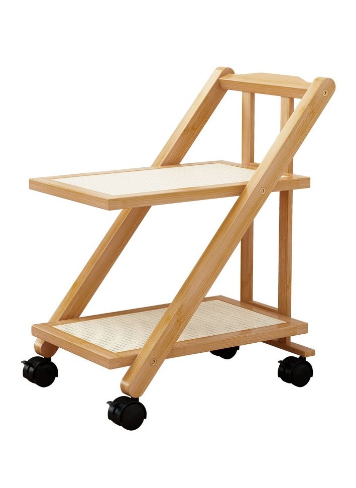 LINGWEI - Bamboo Serving Cart Kitchen Trolly with Plastic Shelf Wooden Serving Cart with Movable Wheels For Home Kitchen 2 Tier Kitchen Storage Rack Food Serving Trolly - Image 1