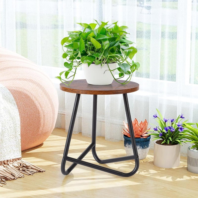 HDANI 35 cm Round Plant Stand, Flower Stand, Plant Shelf Made of Wood and Metal, Modern Shelf for Indoor Plants for Living Room, Balcony and Office, Black Rustic Brown - Image 5