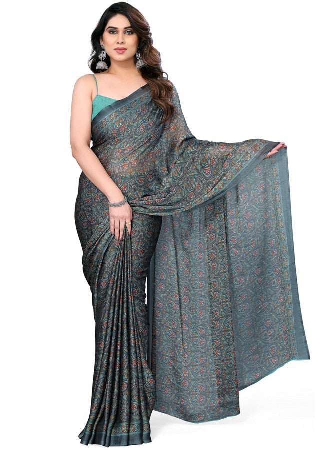 MIRCHI FASHION MIRCHI FASHION Chiffon Georgette Kalamkari Printed Sarees for Women with Blouse Piece (40845-Dark Grey)  - Image 1