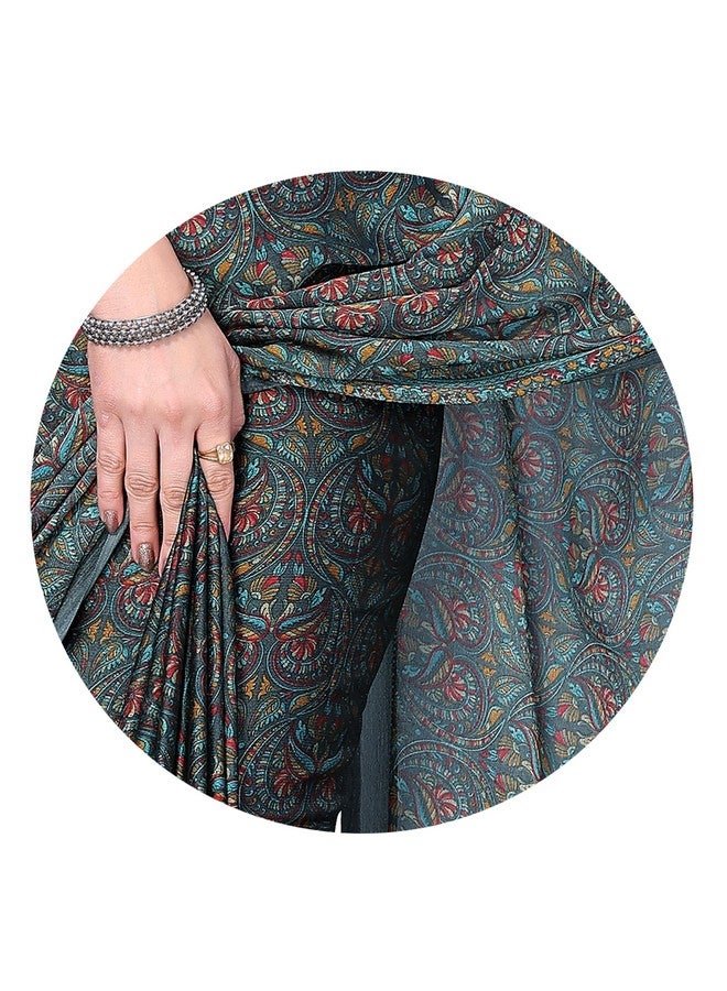 MIRCHI FASHION MIRCHI FASHION Chiffon Georgette Kalamkari Printed Sarees for Women with Blouse Piece (40845-Dark Grey)  - Image 5