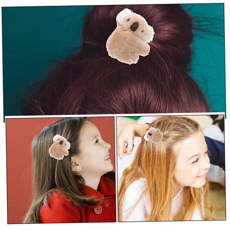 Healifty 2pcs Cartoon Koala Hair Clips Cute Plush Hair Claw Bangs Clip for Women Animal Hairpin Party Khaki Color - Image 3