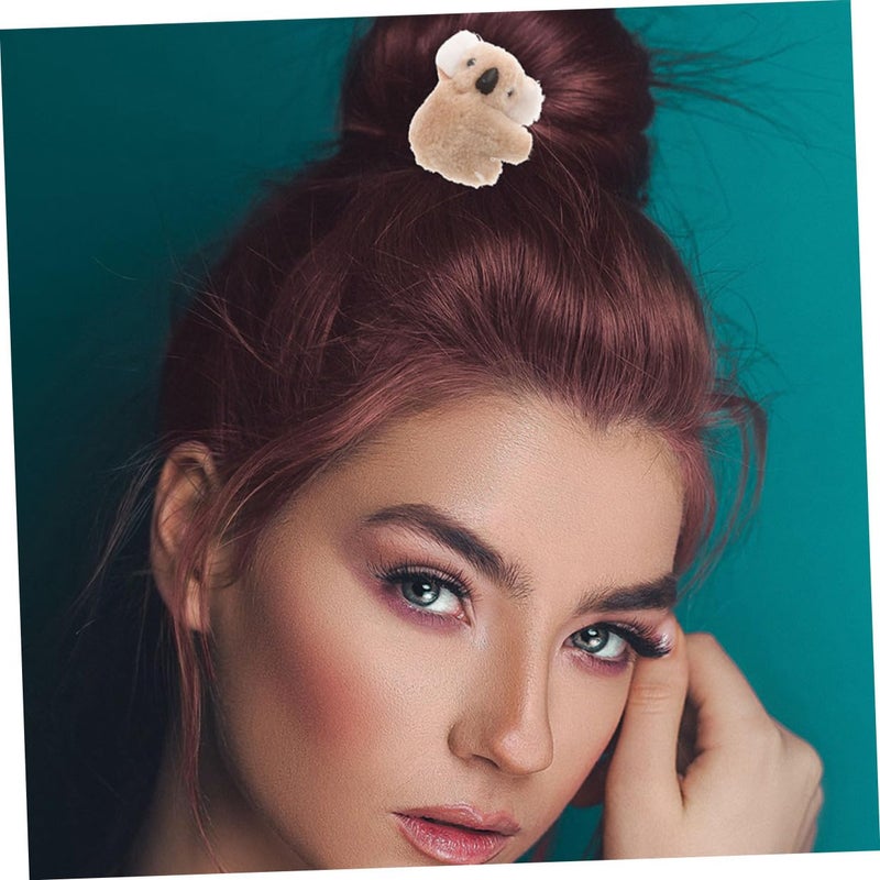 Healifty 2pcs Cartoon Koala Hair Clips Cute Plush Hair Claw Bangs Clip for Women Animal Hairpin Party Khaki Color - Image 5