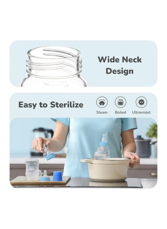 R for Rabbit First Feed Baby Glass Feeding Bottle 120Ml With Anti-Colic Wide Neck, Bpa Free Soft Silicone Nipple, Milk Feeder For New Born/Infants/Toddler Kids Of 0+ Months (Lake Blue)  - Image 5