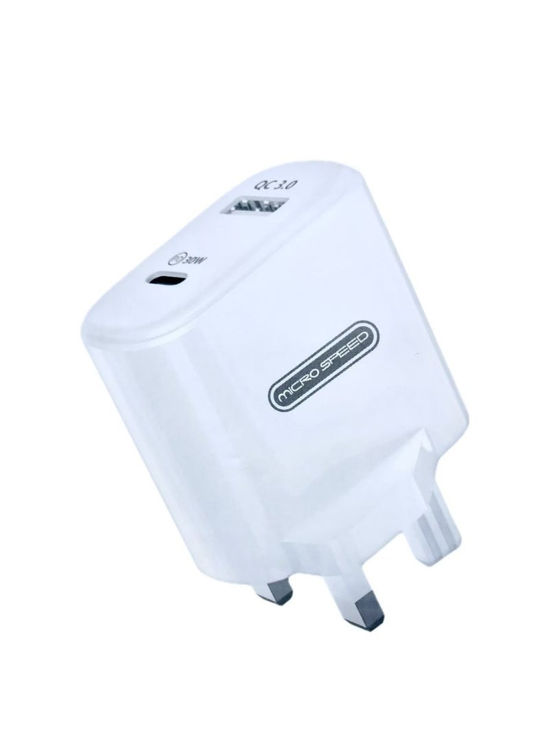 الذاكرة السريعة شاحن سريع متوافق 3.0 لهاتف iPhone Type C Android 30W أبيض 