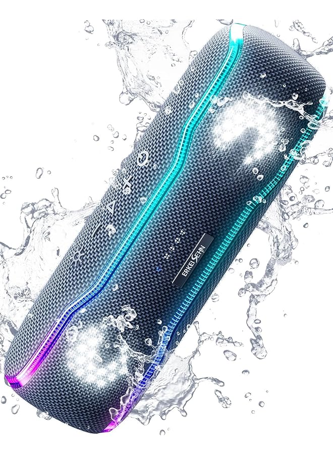 Excefore Portable Bluetooth Speaker Ipx7 Waterproof Wireless Speaker With Bluetooth 5.3 Tws Pairing 360 Surround Sound Colorful Flashing Lights 30W Super Bass 24H Playtime For Outdoor Party Beach Blcak - Image 1