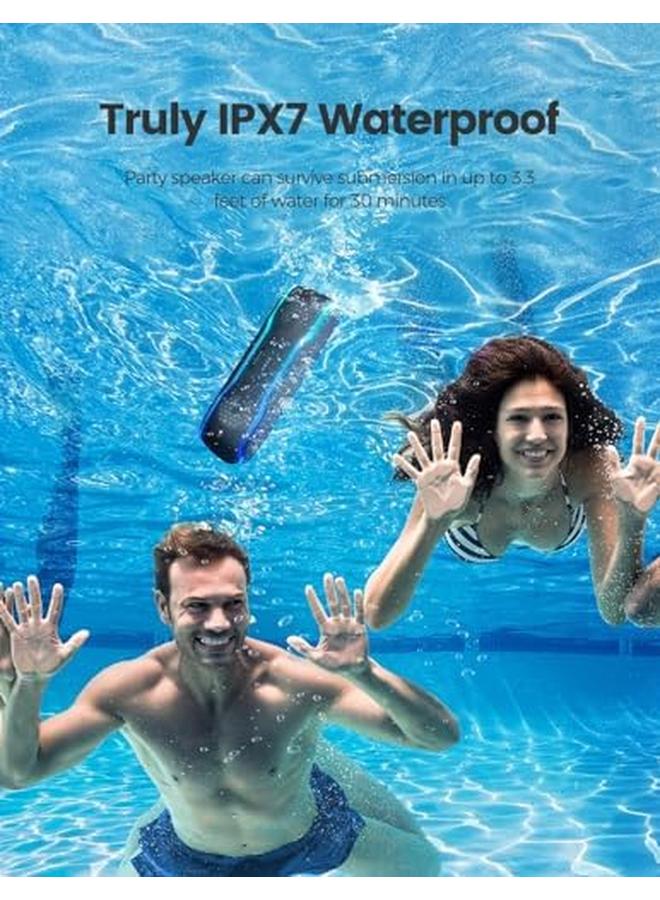 Excefore Portable Bluetooth Speaker Ipx7 Waterproof Wireless Speaker With Bluetooth 5.3 Tws Pairing 360 Surround Sound Colorful Flashing Lights 30W Super Bass 24H Playtime For Outdoor Party Beach Blcak - Image 3
