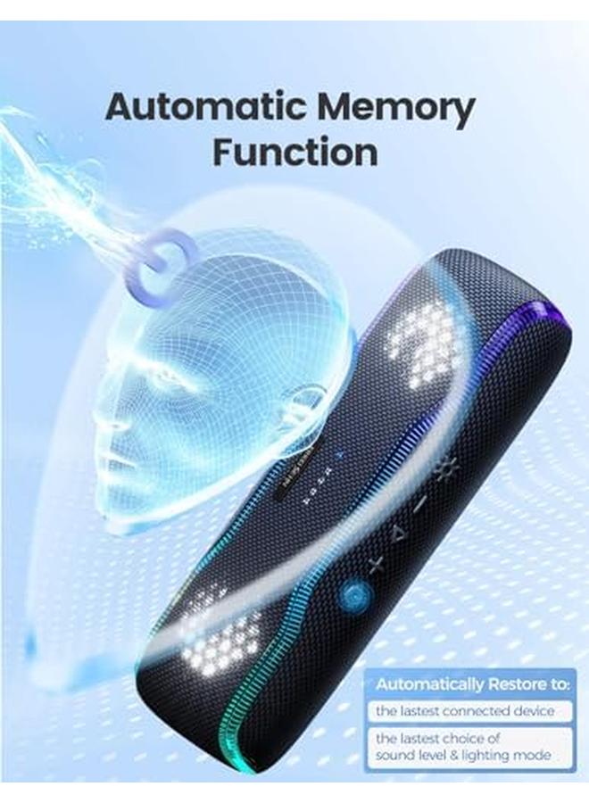 Excefore Portable Bluetooth Speaker Ipx7 Waterproof Wireless Speaker With Bluetooth 5.3 Tws Pairing 360 Surround Sound Colorful Flashing Lights 30W Super Bass 24H Playtime For Outdoor Party Beach Blcak - Image 4