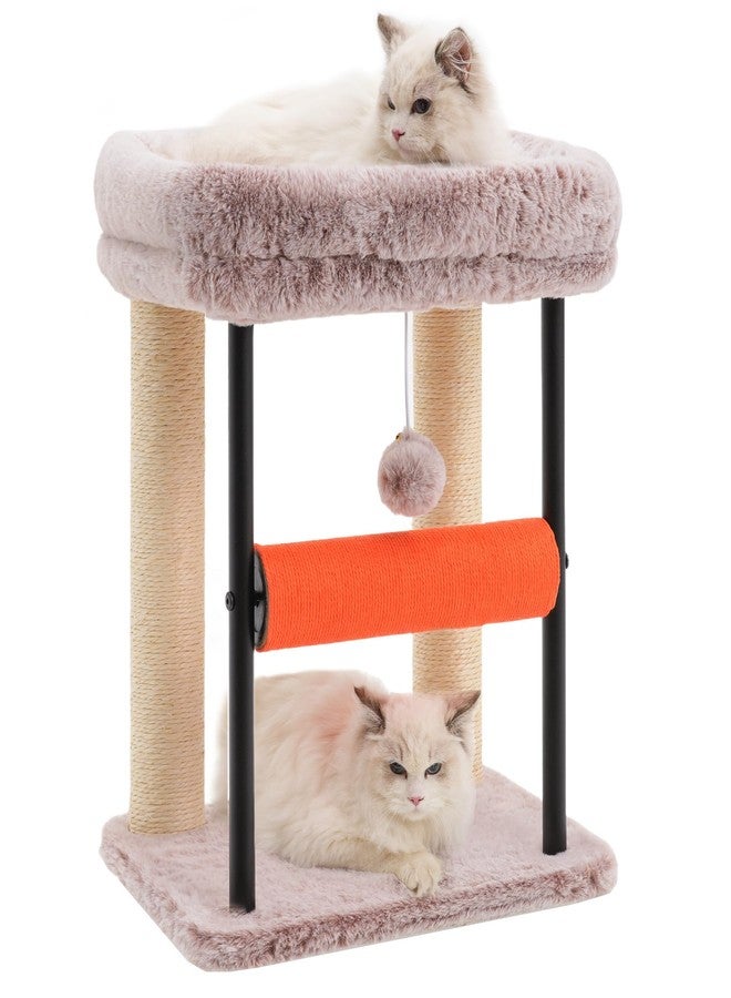 Hey-brother Cat Tree Tower with Rolling Scratching Post, Spacious Plush Platforms, Fully Sisal-Wrapped Column and Plush Toy Ball, Sturdy Bed for Indoor Kittens, 18.9 inches, Muchroom MPJ010SMU - Image 1