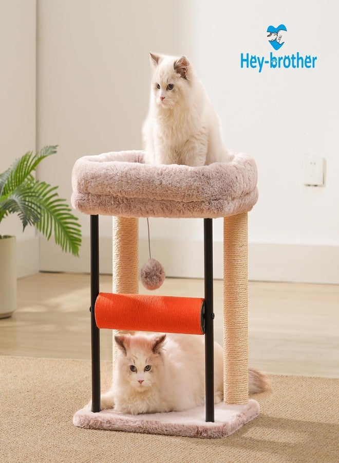 Hey-brother Cat Tree Tower with Rolling Scratching Post, Spacious Plush Platforms, Fully Sisal-Wrapped Column and Plush Toy Ball, Sturdy Bed for Indoor Kittens, 18.9 inches, Muchroom MPJ010SMU - Image 2