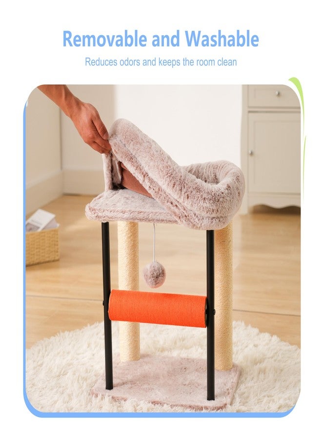 Hey-brother Cat Tree Tower with Rolling Scratching Post, Spacious Plush Platforms, Fully Sisal-Wrapped Column and Plush Toy Ball, Sturdy Bed for Indoor Kittens, 18.9 inches, Muchroom MPJ010SMU - Image 5