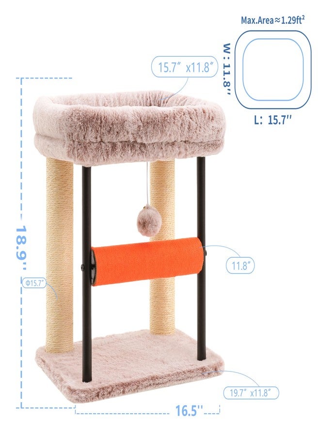 Hey-brother Cat Tree Tower with Rolling Scratching Post, Spacious Plush Platforms, Fully Sisal-Wrapped Column and Plush Toy Ball, Sturdy Bed for Indoor Kittens, 18.9 inches, Muchroom MPJ010SMU - Image 3