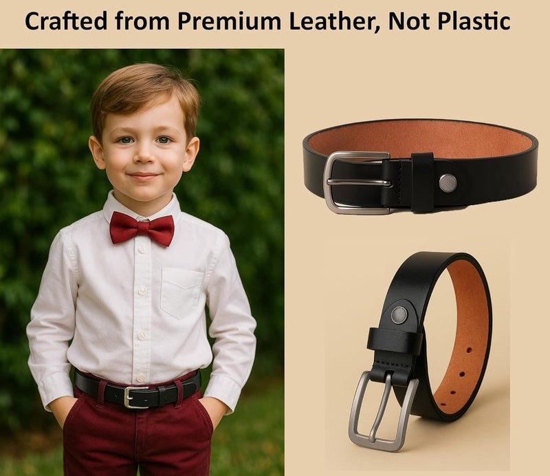 Flyer Kids Genuine Leather Belt for Boys & Girls (Color- Black) | Adjustable Fit, Durable Buckle | Real Leather Belt for School, Casual & Formal Wear (2–14 Years) BL4579 - Image 3