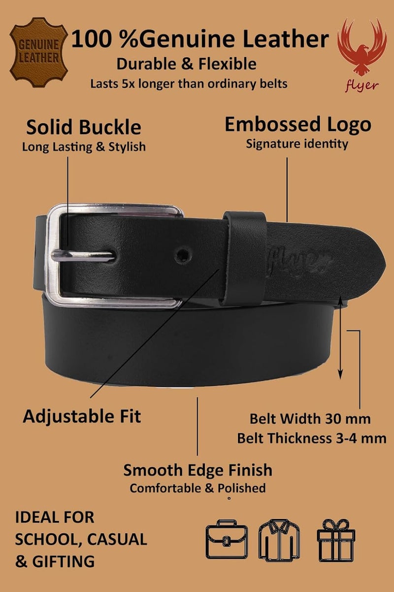 Flyer Kids Genuine Leather Belt for Boys & Girls (Color- Black) | Adjustable Fit, Durable Buckle | Real Leather Belt for School, Casual & Formal Wear (2–14 Years) BL4579 - Image 2