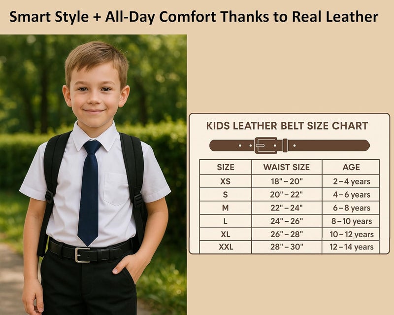Flyer Kids Genuine Leather Belt for Boys & Girls (Color- Black) | Adjustable Fit, Durable Buckle | Real Leather Belt for School, Casual & Formal Wear (2–14 Years) BL4579 - Image 4