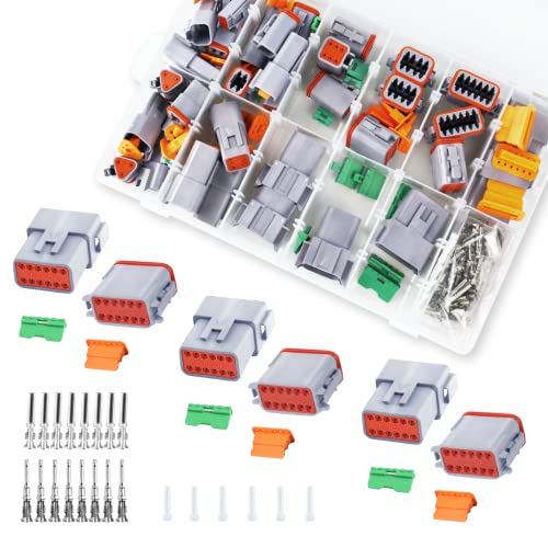 Cedolio 286PCS 12 Pin Way Deutsch DT Gray Connector 10 Set，Size 16 Solid Contacts Waterproof Electrical Wire Connector with Seal Plug for Truck, Off-Road Vehicles, Marine, Motorcycle Wiring. - Image 1
