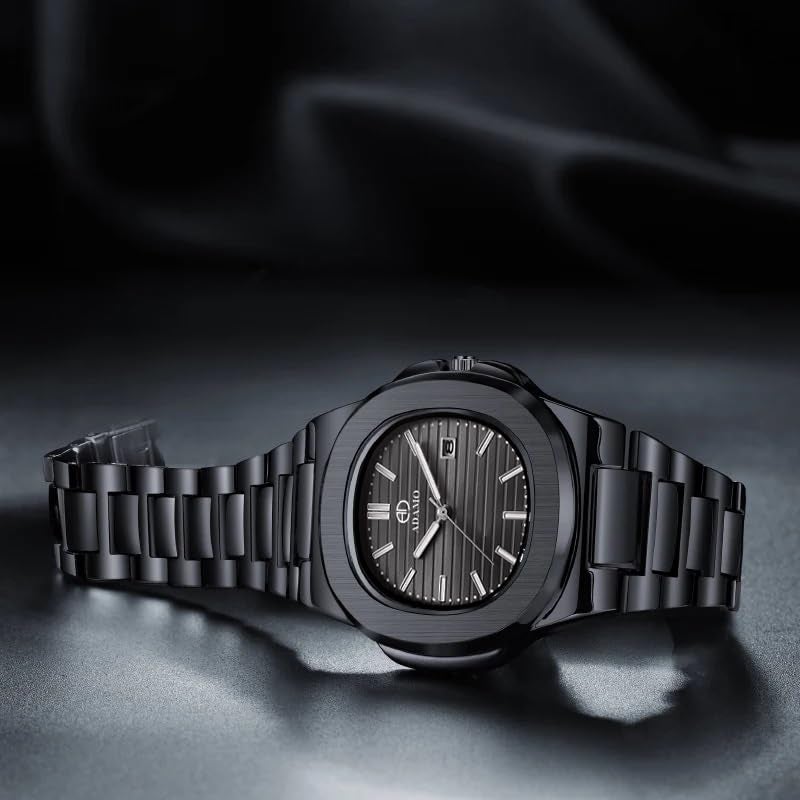 ADAMO Quartz Analog Black Square Shape Date Dial with Blackl Stainless Steel Strap Watch for Men-891NNM02 - Image 2