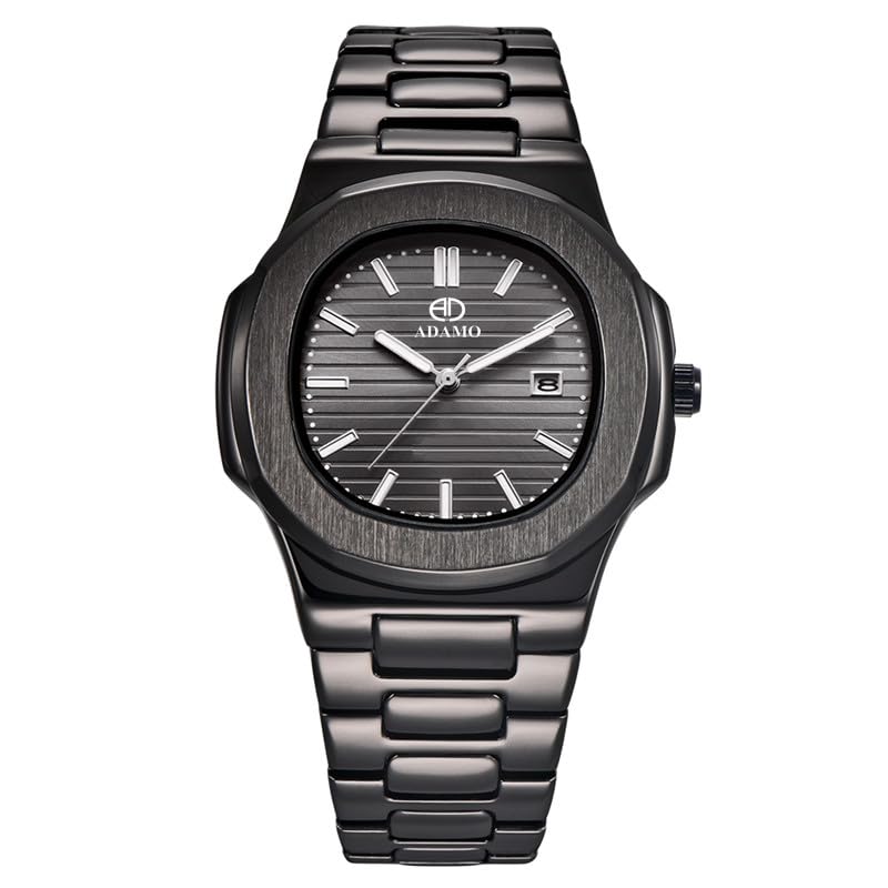 ADAMO Quartz Analog Black Square Shape Date Dial with Blackl Stainless Steel Strap Watch for Men-891NNM02 - Image 1