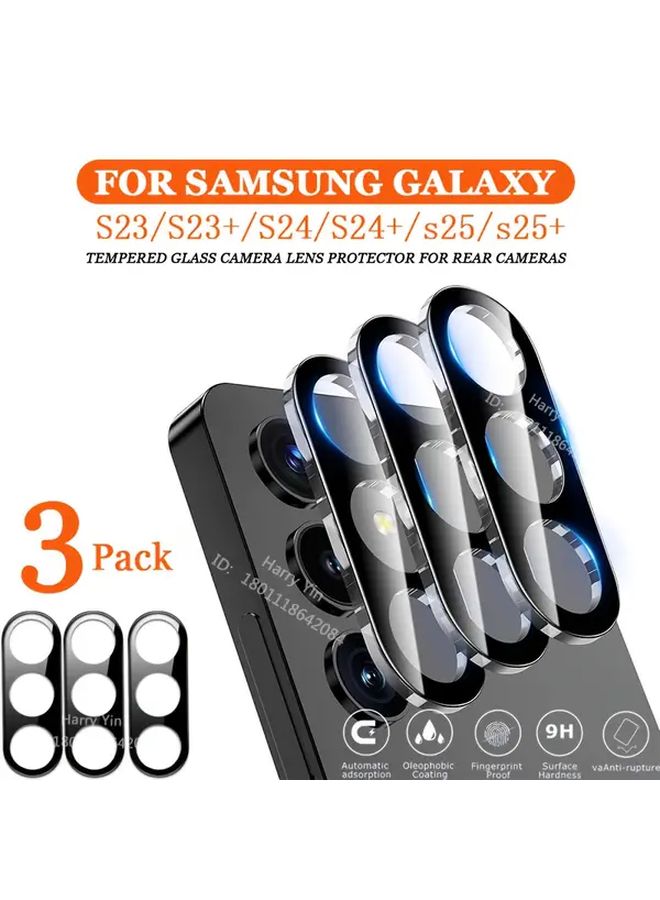 3 Pack Black Camera Lens Protector 9H Tempered Glass For Samsung Galaxy S23 Plus Full Coverage Edge To Edge High Definition Easy Installation - Image 1