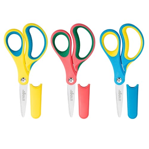 LIVINGO 5" Kids School Scissors: Small Safety Scissors Pointed Tip, Soft Handle Right Left Handedfor Craft, Classroom, Child, Toddler, Assorted Colors, 3 Pack - Image 1