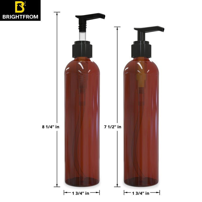 BRIGHTFROM Lotion Pump Bottles, Empty 8 OZ, BPA-Free Refillable Plastic Containers, Amber with Black Dispenser for - Soap, Shampoo, Lotions, Liquid Body Soap, Creams and Massage Oil (3 PACK) - Image 3
