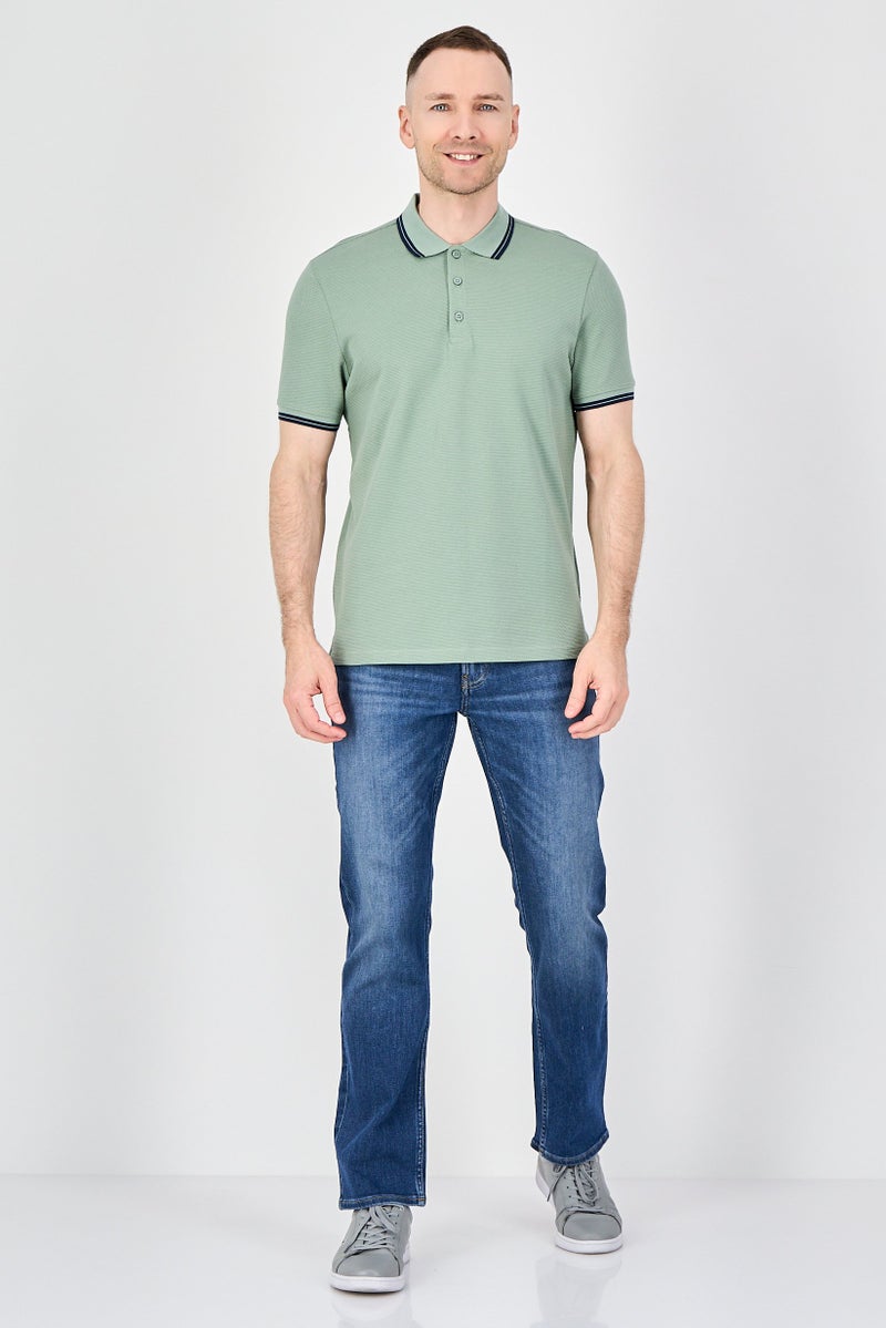 Report Collection Men Regular Fit Textured Short Sleeve Polo Shirt, Green - Image 4