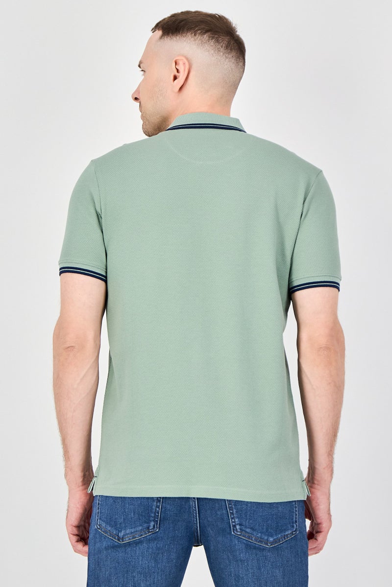 Report Collection Men Regular Fit Textured Short Sleeve Polo Shirt, Green - Image 3
