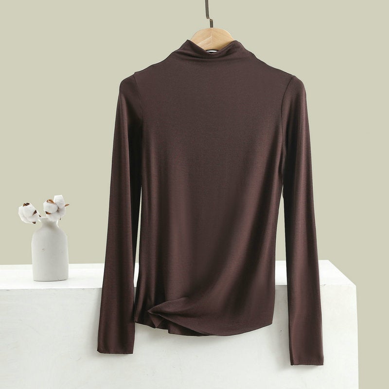 Bitter Cotton Base Shirt Women's Half-High Collar Long-Sleeved T-Shirt with Random Fit Seamless Slim Top Autumn Clothes New Winter - Image 4