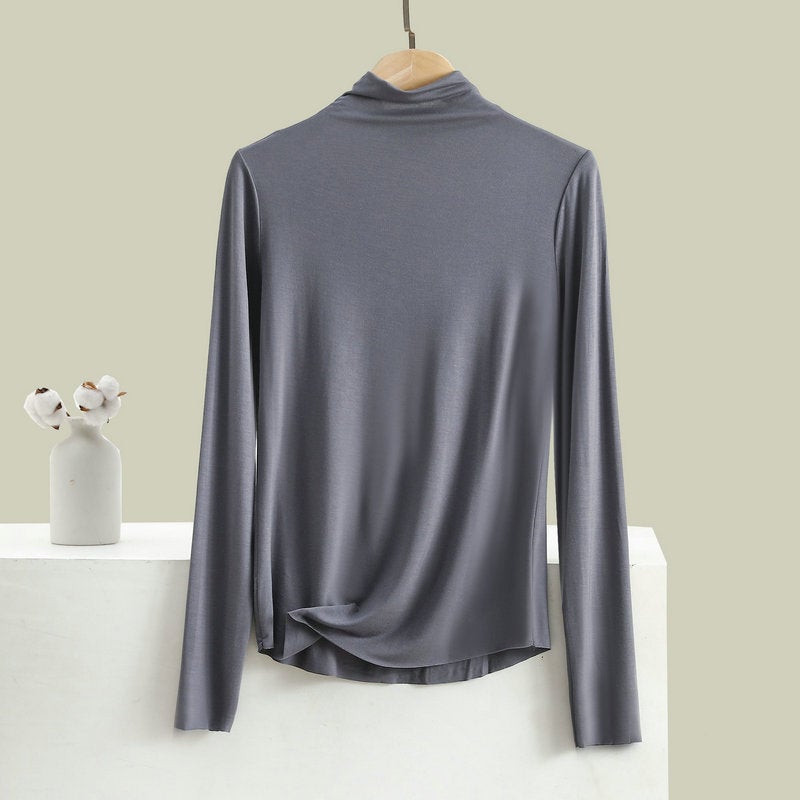 Bitter Cotton Base Shirt Women's Half-High Collar Long-Sleeved T-Shirt with Random Fit Seamless Slim Top Autumn Clothes New Winter - Image 1
