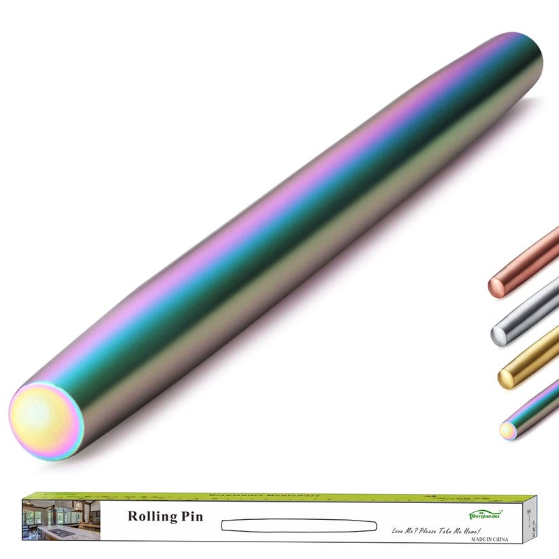 Berglander Rainbow Rolling Pin 167 Inches Stainless Steel Colorful Matte Finish With Rainbow Titanium Plating Rolling Pin For Baking Pizza Dough Pie Cookie Gift Ideas For Bakers
