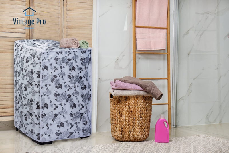 Vintage Pro Washing Machine Cover Suitable for Top Load LG 8 Kg, 8.5 Kg, 9 Kg, 9.5 Kg, 10 Kg (63cmsX63cmsX93cms, Half White & Grey) - Image 3