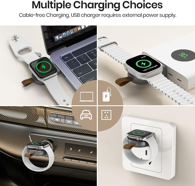 NEWDERY Portable USB Wireless Charger for Apple Watch - Magnetic Quick Charge, Gray Titanium - Image 5