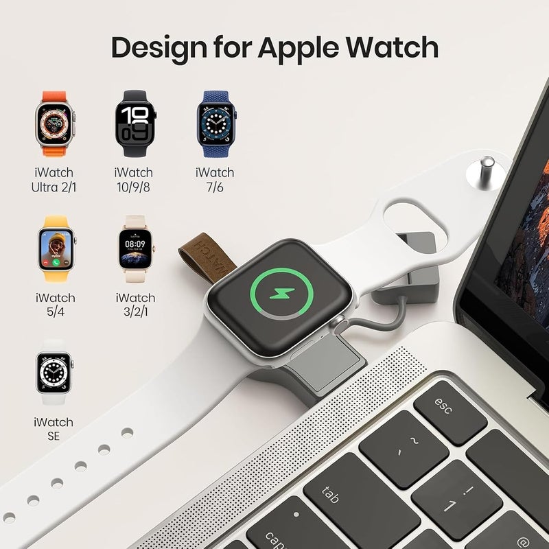NEWDERY Portable USB Wireless Charger for Apple Watch - Magnetic Quick Charge, Gray Titanium - Image 2