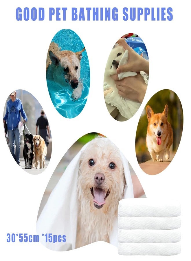 CHANHOO Disposable Pet Bath Towel,15 PCS Portable Pet Grooming Towels,11.8 x 21.6 inch Convenient Pet Cleaning Towel Pet Drying Towels,Absorbent Bath Towel for Small Dog Puppy Cat, White - Image 3