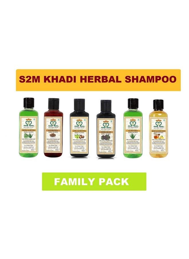 S2M KHADI HERBAL - Hair Regrowth Family Pack Combo 8 ; Pure Ayurvedic Herbal Formula For Anti Dandruff Anti Fungal & Hair Growth Booster ; Paraben Free ( Pack Of 6 210 Ml Each ) - Image 1
