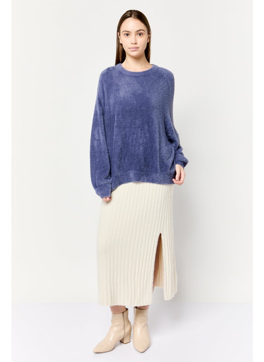 Aerie Women Crew Neck Fuzzy Sweater, Purple  - Image 4