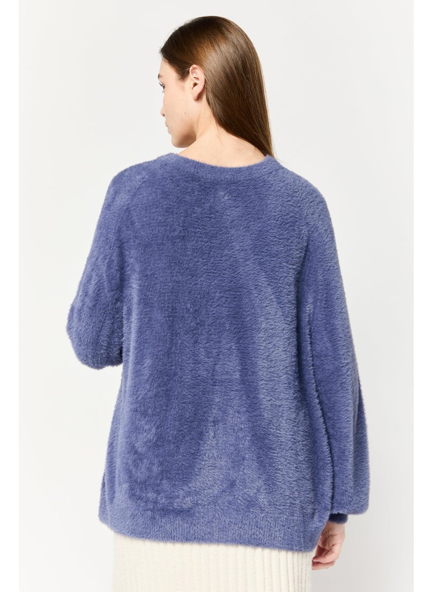 Aerie Women Crew Neck Fuzzy Sweater, Purple  - Image 2
