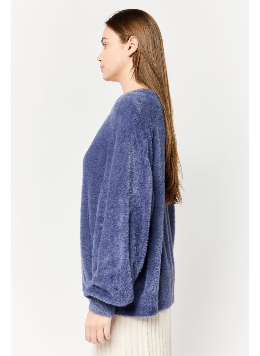 Aerie Women Crew Neck Fuzzy Sweater, Purple  - Image 3