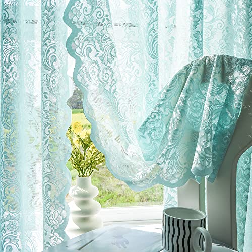 ALIGOGO Mint Green Curtains for Bedroom - Lace Sheer Seafoam Aqua Curtains 63 Inches Length for Baby Girl Bedroom, Rod Pocket Ocean Coastal Beach Summer Decor 52 W x 63 L, 1 Pair, Aqua - Image 3