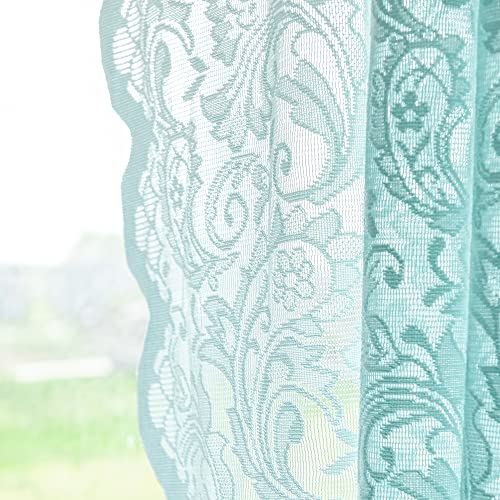 ALIGOGO Mint Green Curtains for Bedroom - Lace Sheer Seafoam Aqua Curtains 63 Inches Length for Baby Girl Bedroom, Rod Pocket Ocean Coastal Beach Summer Decor 52 W x 63 L, 1 Pair, Aqua - Image 4